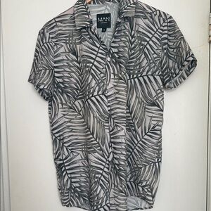 Leaf Print Men's Shirt - Black and Green Grayish